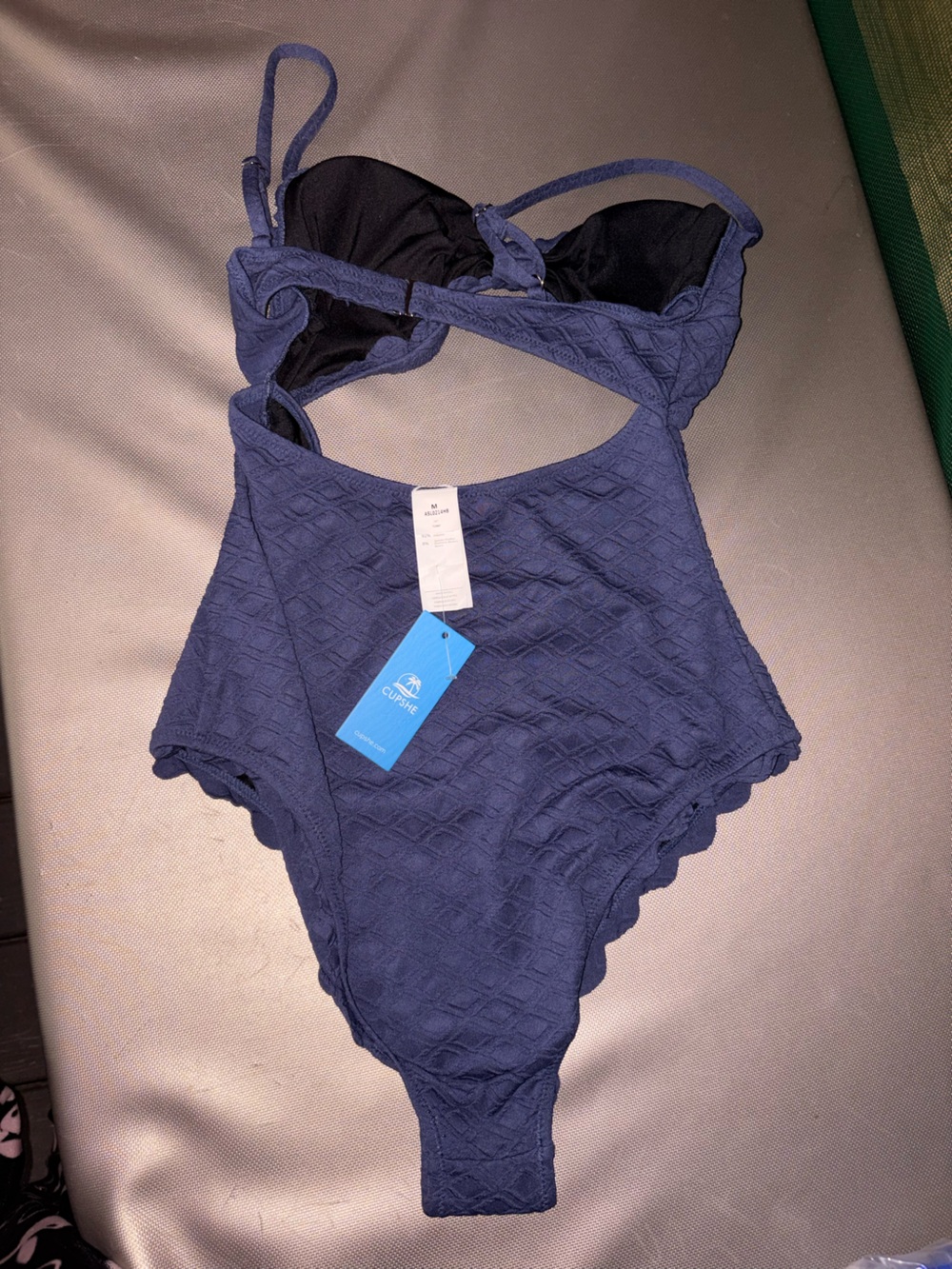 Cupshe Navy Textured Bandeau One-Piece Swimsuit